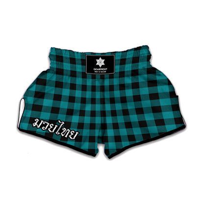 Teal And Black Buffalo Check Print Muay Thai Boxing Shorts
