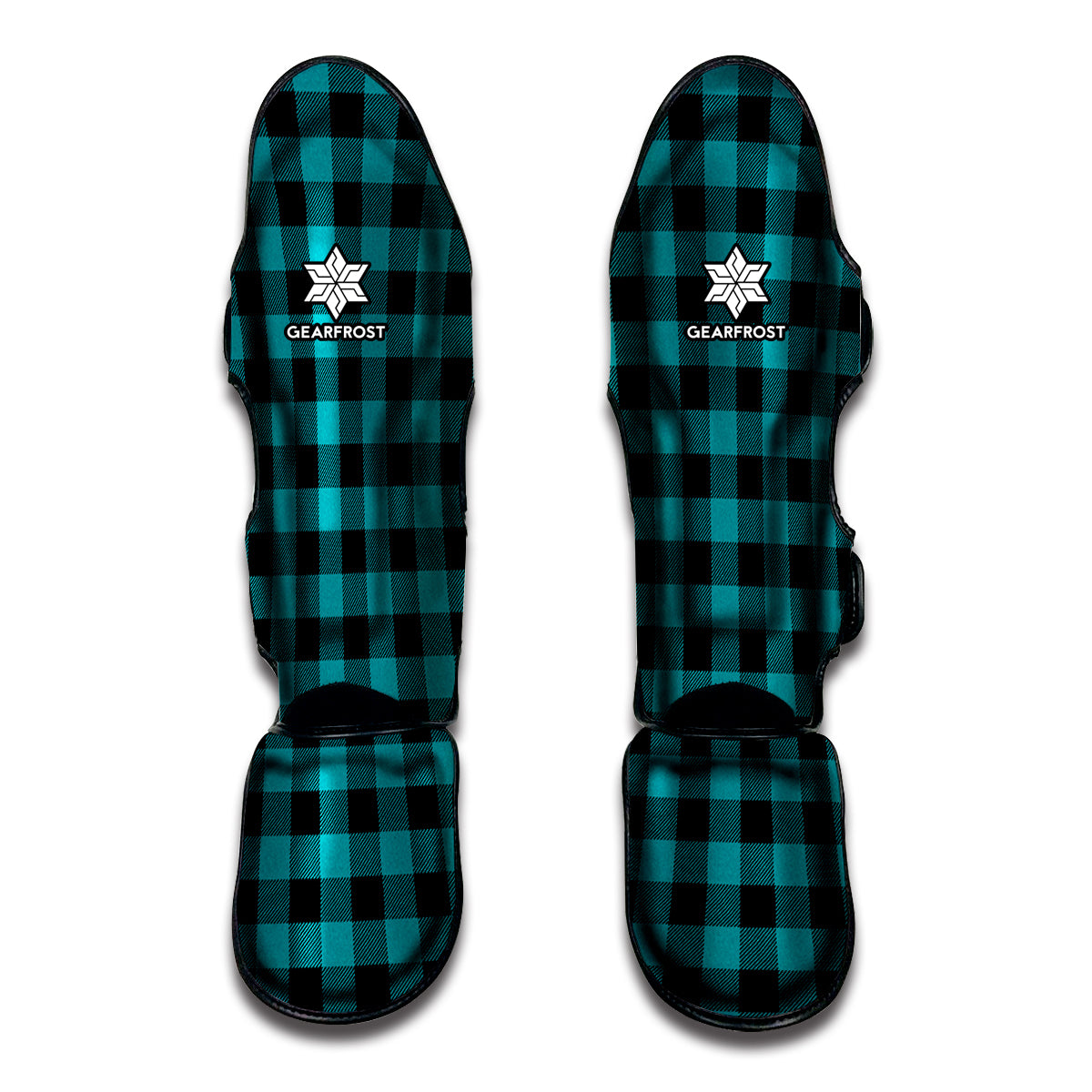Teal And Black Buffalo Check Print Muay Thai Shin Guard