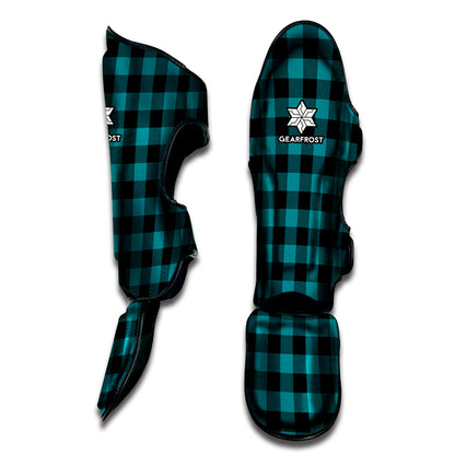 Teal And Black Buffalo Check Print Muay Thai Shin Guard