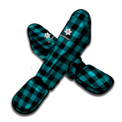 Teal And Black Buffalo Check Print Muay Thai Shin Guard