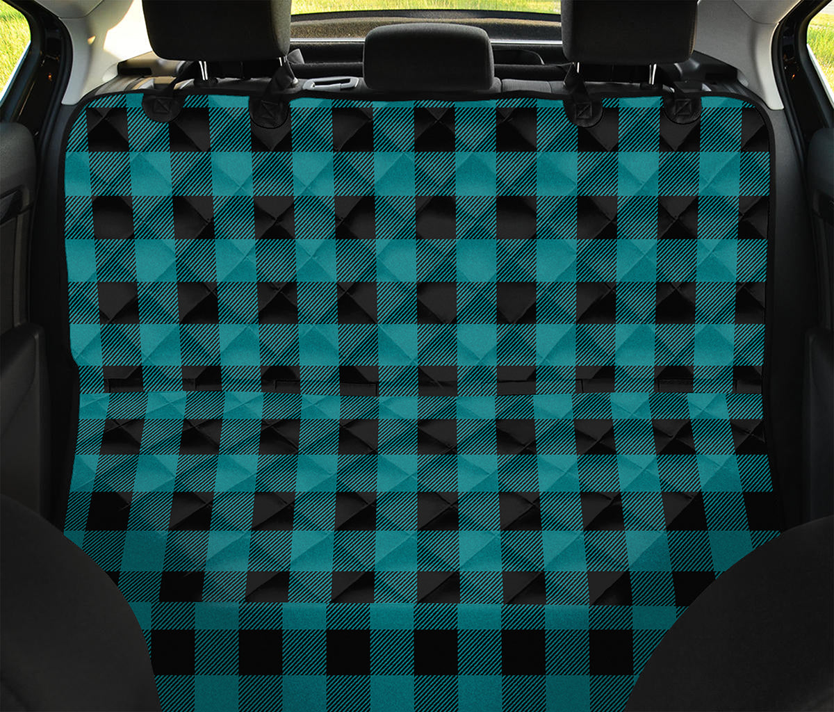 Teal And Black Buffalo Check Print Pet Car Back Seat Cover