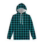 Teal And Black Buffalo Check Print Pullover Hoodie