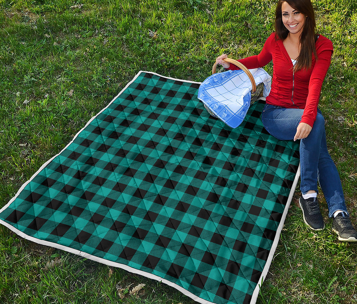 Teal And Black Buffalo Check Print Quilt