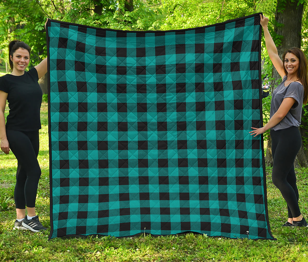 Teal And Black Buffalo Check Print Quilt