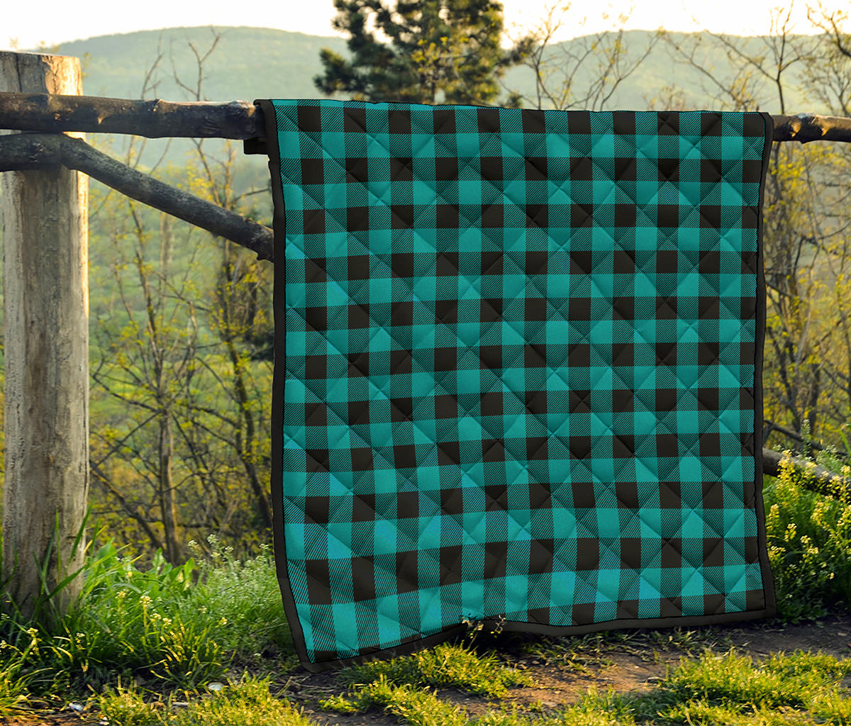 Teal And Black Buffalo Check Print Quilt