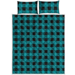 Teal And Black Buffalo Check Print Quilt Bed Set
