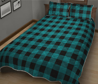 Teal And Black Buffalo Check Print Quilt Bed Set