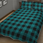 Teal And Black Buffalo Check Print Quilt Bed Set