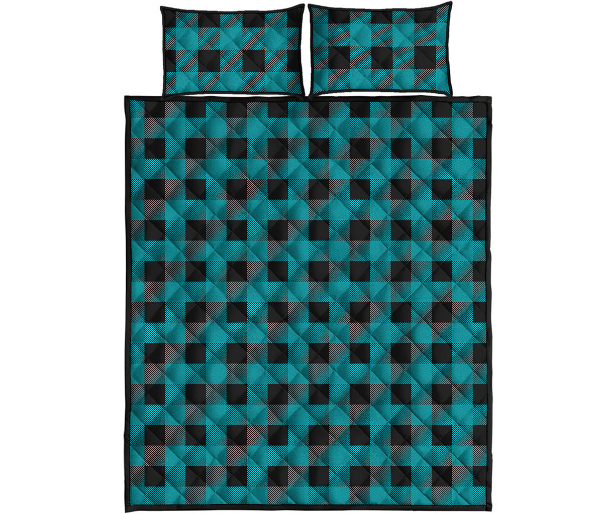 Teal And Black Buffalo Check Print Quilt Bed Set