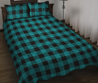 Teal And Black Buffalo Check Print Quilt Bed Set