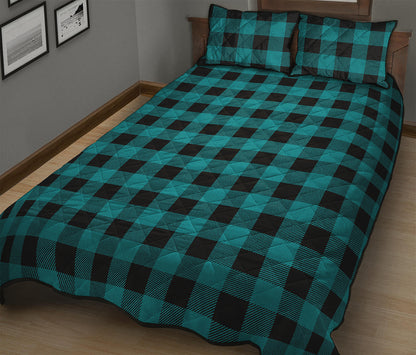 Teal And Black Buffalo Check Print Quilt Bed Set