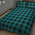 Teal And Black Buffalo Check Print Quilt Bed Set
