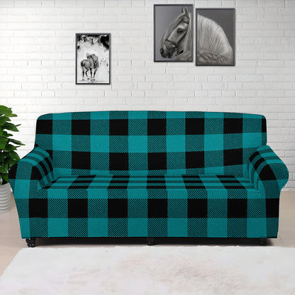 Teal And Black Buffalo Check Print Sofa Cover