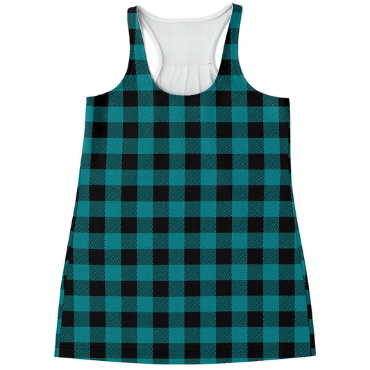 Teal And Black Buffalo Check Print Women's Racerback Tank Top