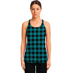 Teal And Black Buffalo Check Print Women's Racerback Tank Top