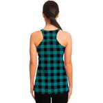 Teal And Black Buffalo Check Print Women's Racerback Tank Top