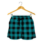 Teal And Black Buffalo Check Print Women's Shorts