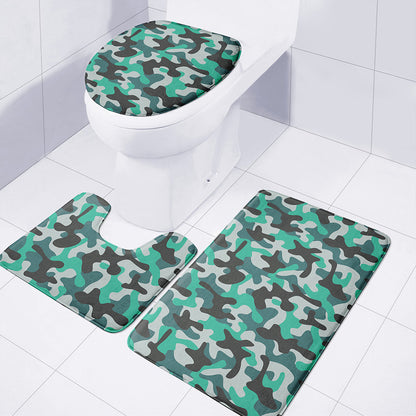 Teal And Black Camouflage Print 3 Piece Bath Mat Set