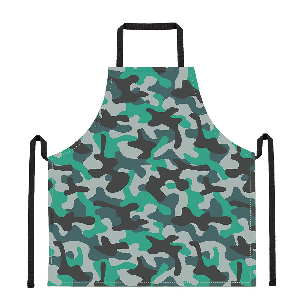 Teal And Black Camouflage Print Apron