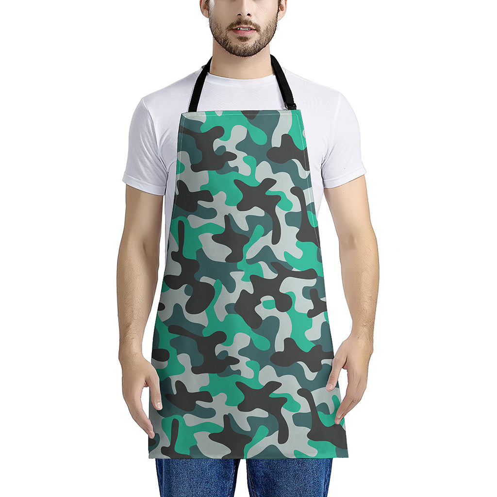 Teal And Black Camouflage Print Apron