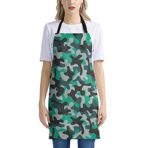 Teal And Black Camouflage Print Apron