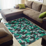 Teal And Black Camouflage Print Area Rug GearFrost