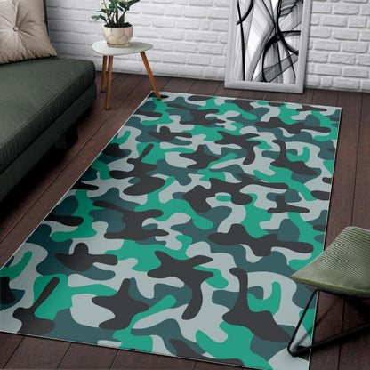 Teal And Black Camouflage Print Area Rug GearFrost