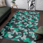 Teal And Black Camouflage Print Area Rug GearFrost