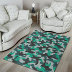 Teal And Black Camouflage Print Area Rug GearFrost
