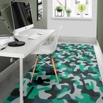 Teal And Black Camouflage Print Area Rug GearFrost