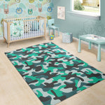 Teal And Black Camouflage Print Area Rug GearFrost