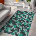 Teal And Black Camouflage Print Floor Mat