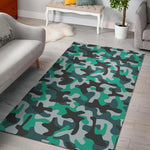 Teal And Black Camouflage Print Area Rug GearFrost