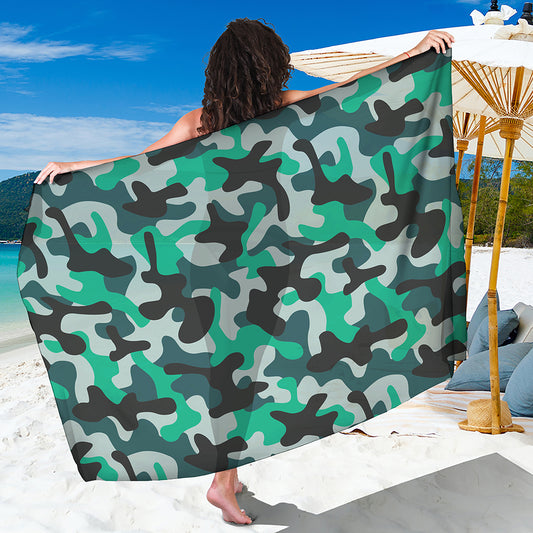Teal And Black Camouflage Print Beach Sarong Wrap