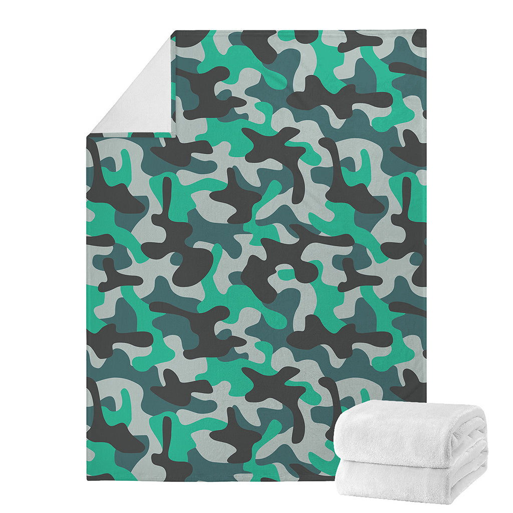 Teal And Black Camouflage Print Blanket