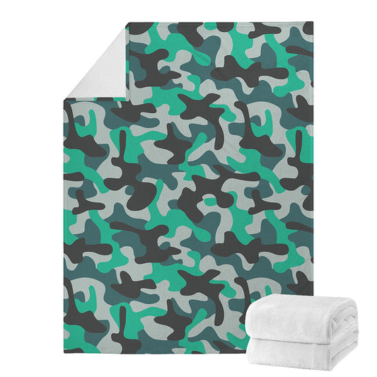 Teal And Black Camouflage Print Blanket