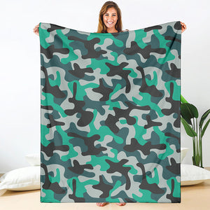 Teal And Black Camouflage Print Blanket