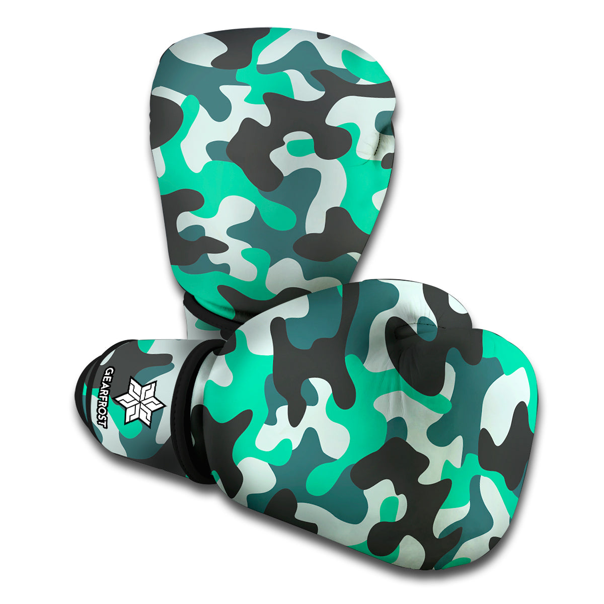 Teal And Black Camouflage Print Boxing Gloves