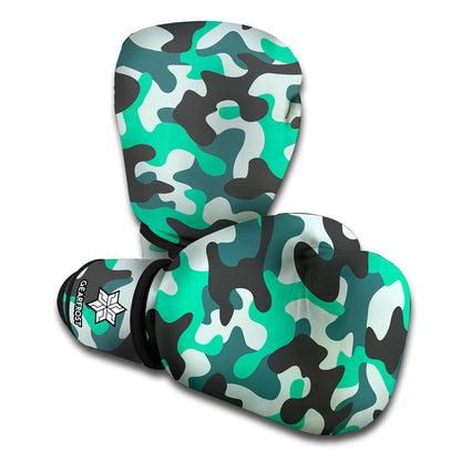 Teal And Black Camouflage Print Boxing Gloves