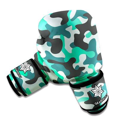 Teal And Black Camouflage Print Boxing Gloves