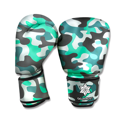 Teal And Black Camouflage Print Boxing Gloves
