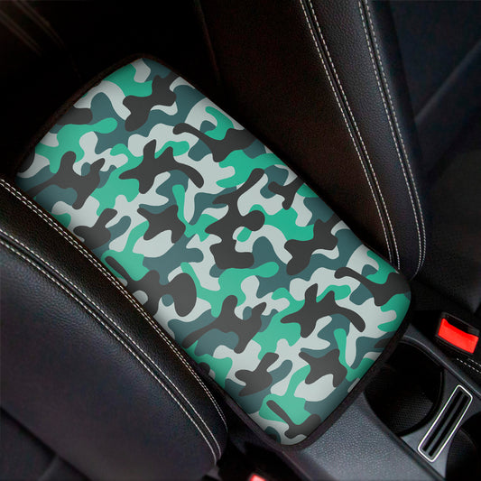 Teal And Black Camouflage Print Car Center Console Cover