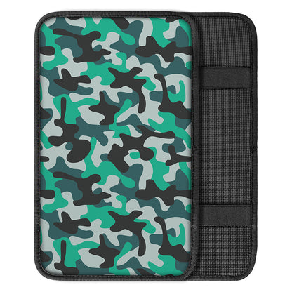 Teal And Black Camouflage Print Car Center Console Cover