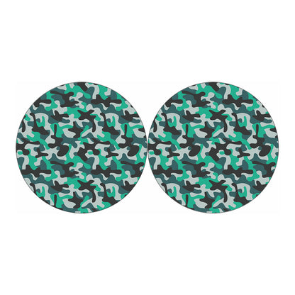 Teal And Black Camouflage Print Car Coasters