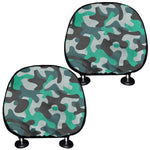 Teal And Black Camouflage Print Car Headrest Covers