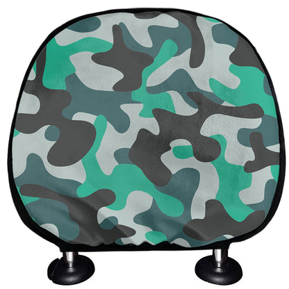 Teal And Black Camouflage Print Car Headrest Covers