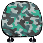 Teal And Black Camouflage Print Car Headrest Covers
