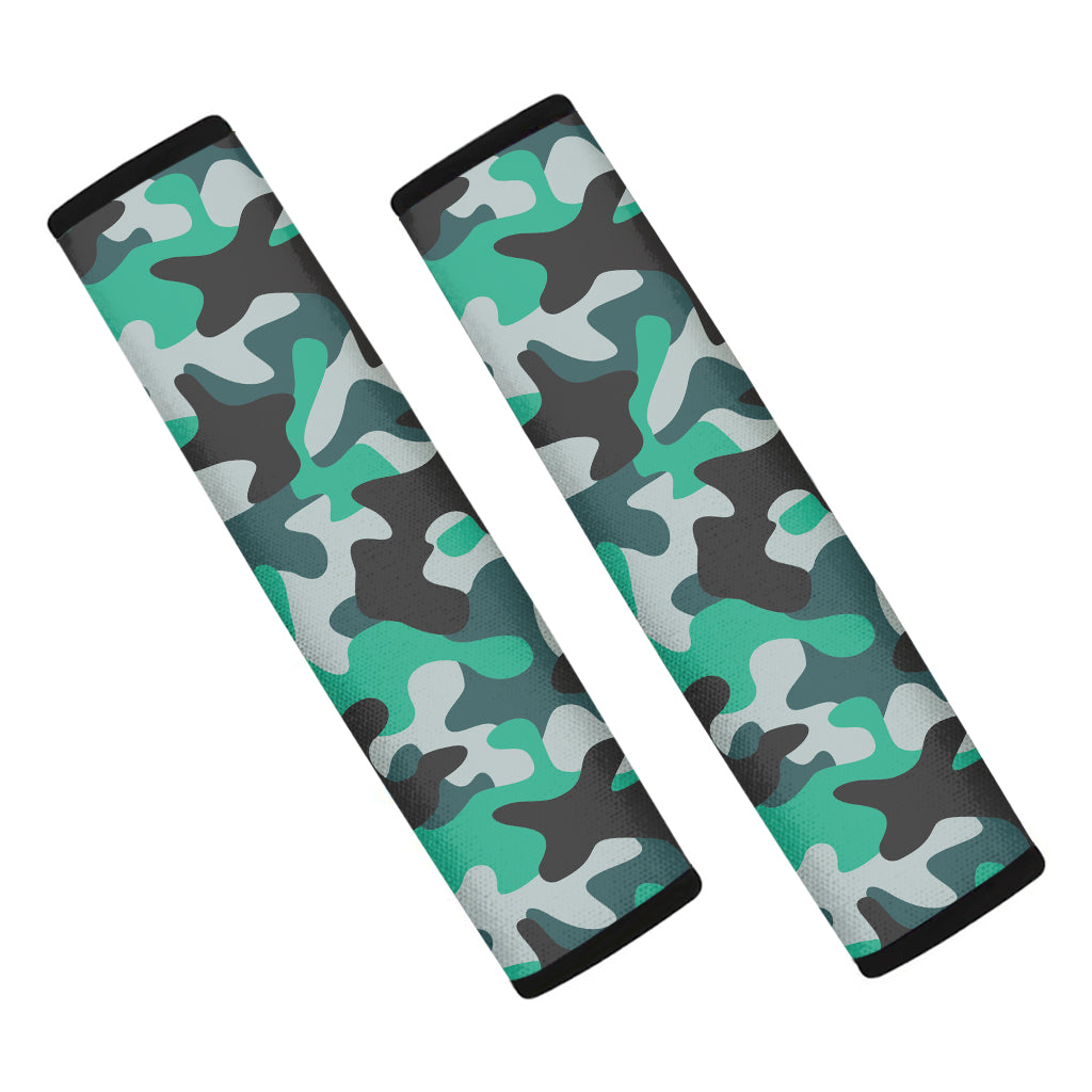 Teal And Black Camouflage Print Car Seat Belt Covers