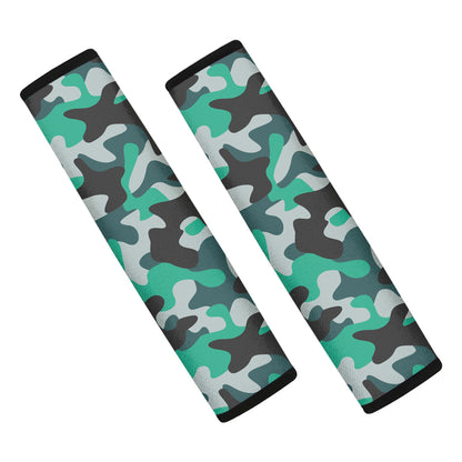 Teal And Black Camouflage Print Car Seat Belt Covers