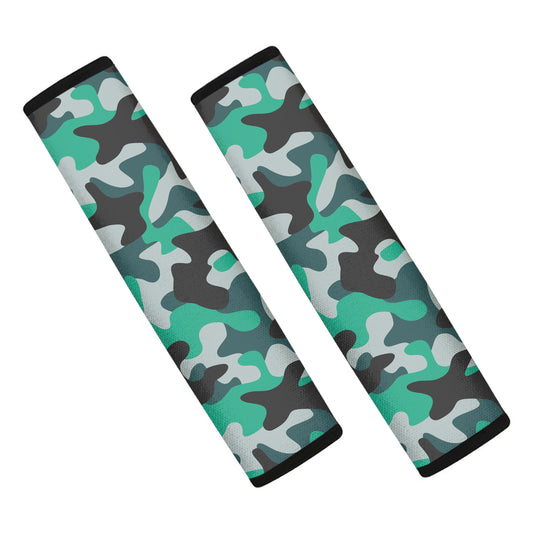 Teal And Black Camouflage Print Car Seat Belt Covers